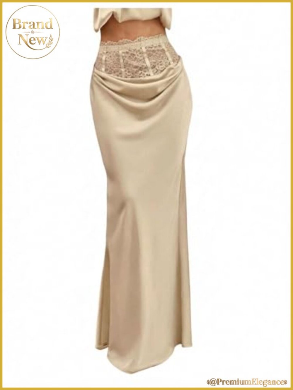 Women's Satin Lace Trim High Waisted Maxi Skirt Party